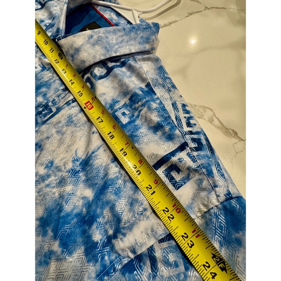 Suslo Couture Mens 4X Blue Tie Dye Silver Metallic Greek Key Slim Fit Shirt - Picture 6 of 8